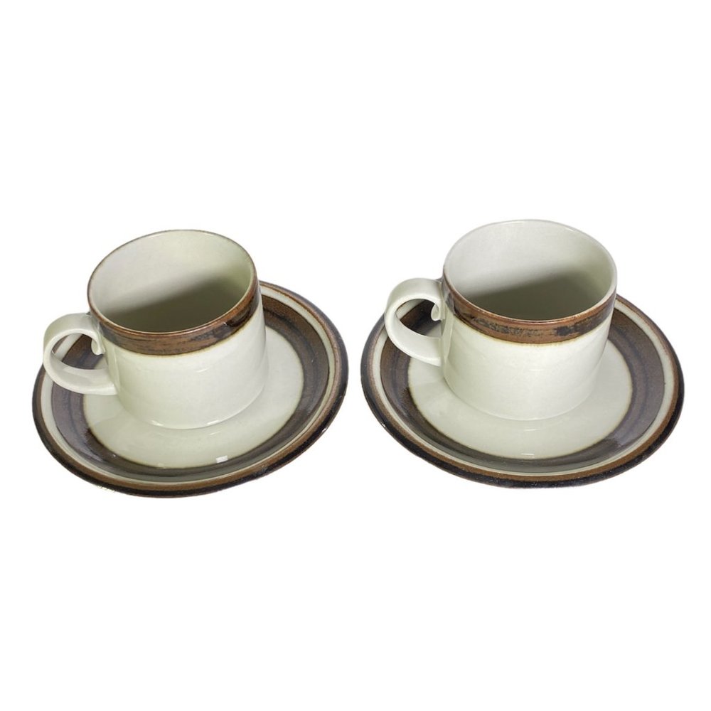 ARABIA Finland Vintage Karelia Stoneware Ceramic Flat Cup & Saucer Set Of 2
